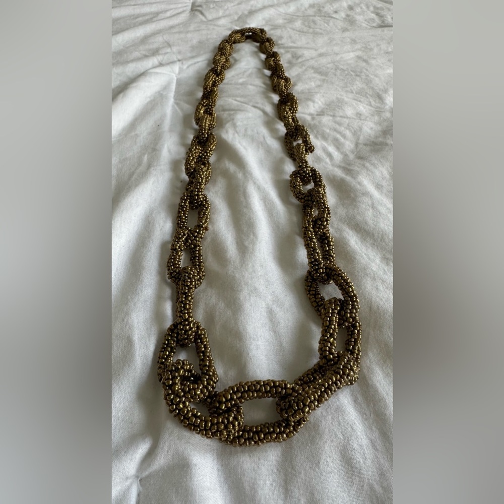 EUC Unbranded Bronze Brown Seed Bead Beaded Chainlink Necklace 22”